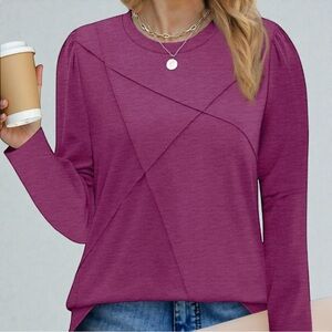 Fuchsia Pleated Tunic Top 5XL Long Sleeve Plus Size Dressy Casual Blouse